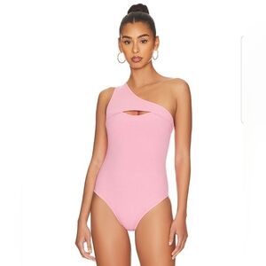 Revolve Superdown Sadra One Shoulder Pink Cut Out Bodysuit NWOT Size Small